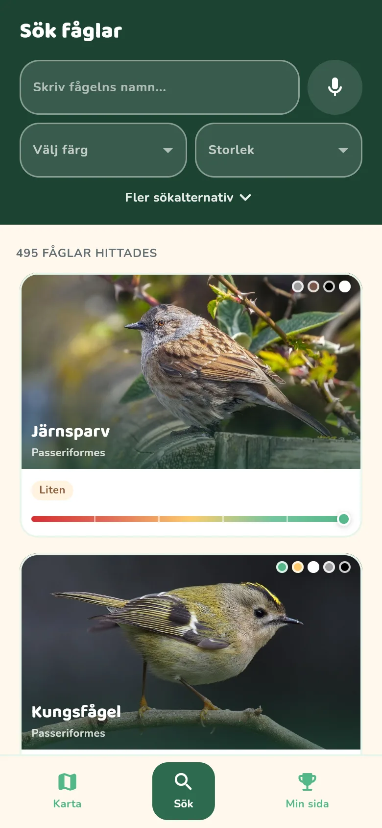Skärmbild från appen: Upptäck en ny art