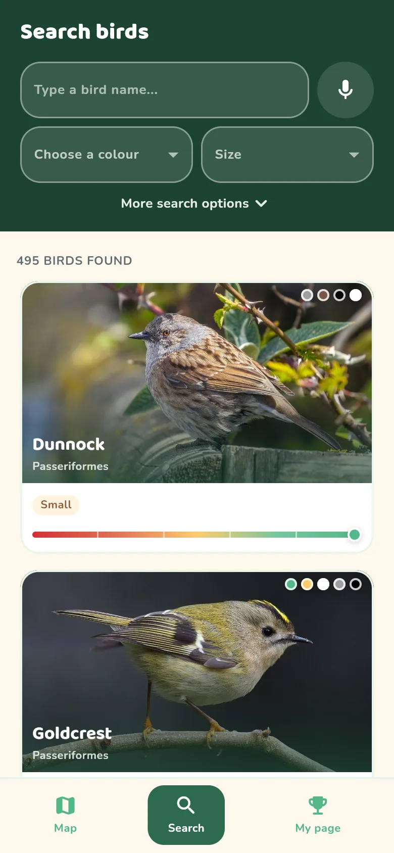 Screenshot of the app: Discover a new species